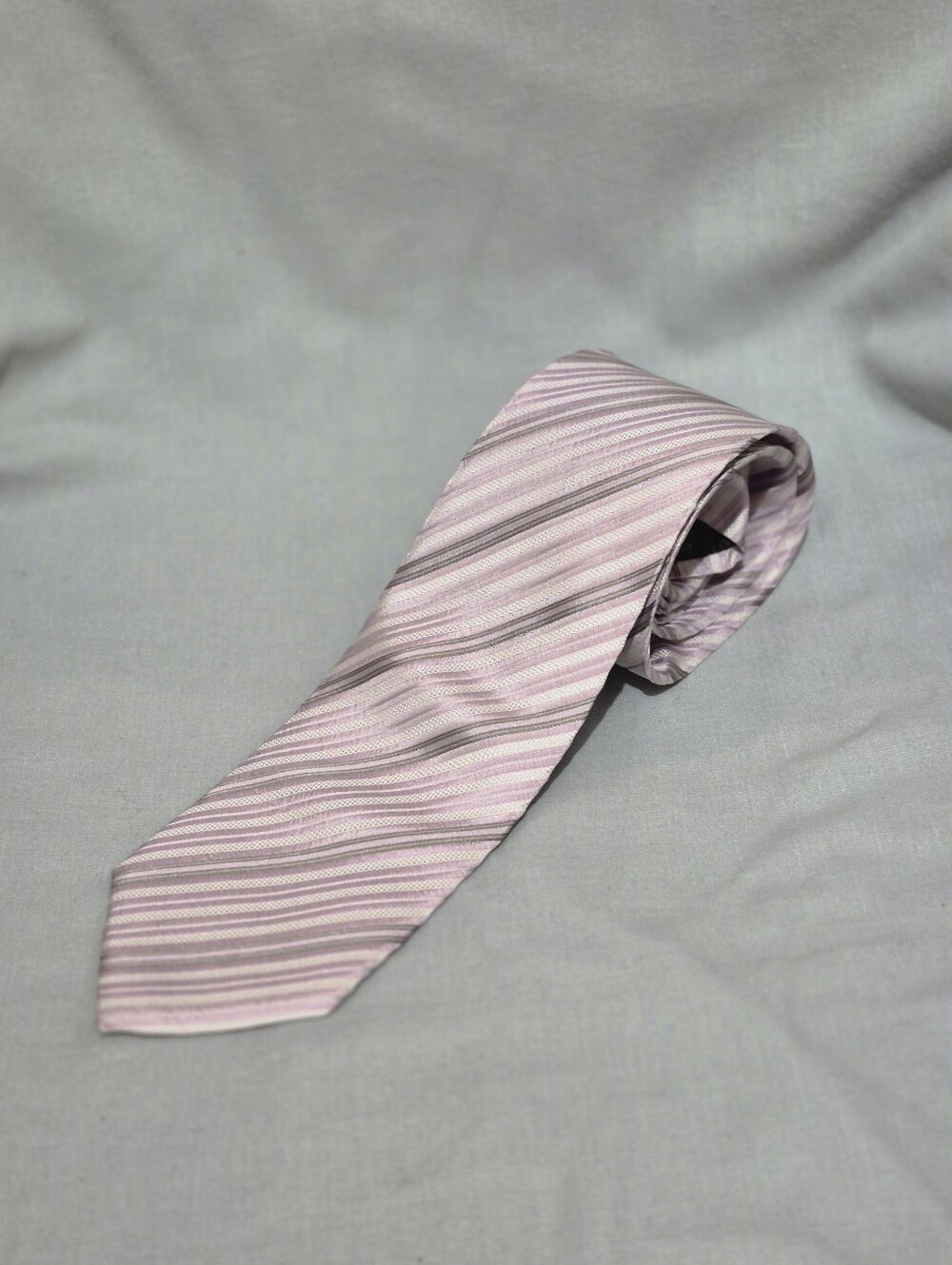 Tonino Lamborghini Men's Pink Striped Silk Dress Tie - Subtle Gray Accents